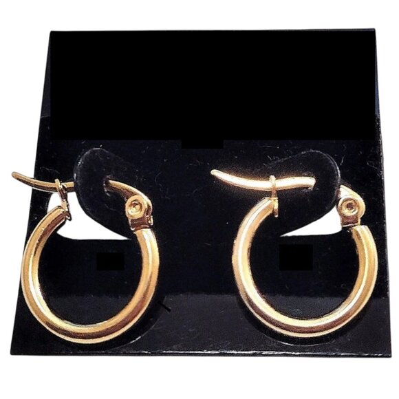 5/8 Inch 14mm Small Hoop Pierced Post Earrings Gold Tone - Picture 7 of 7